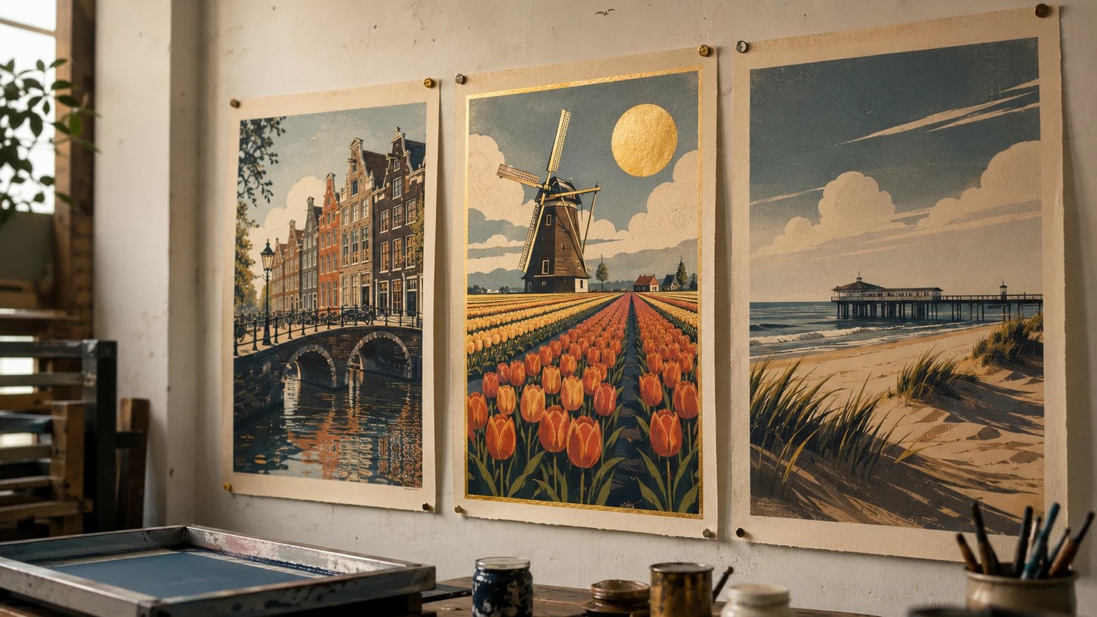 grote poster wordt zeefgedrukt met rakel