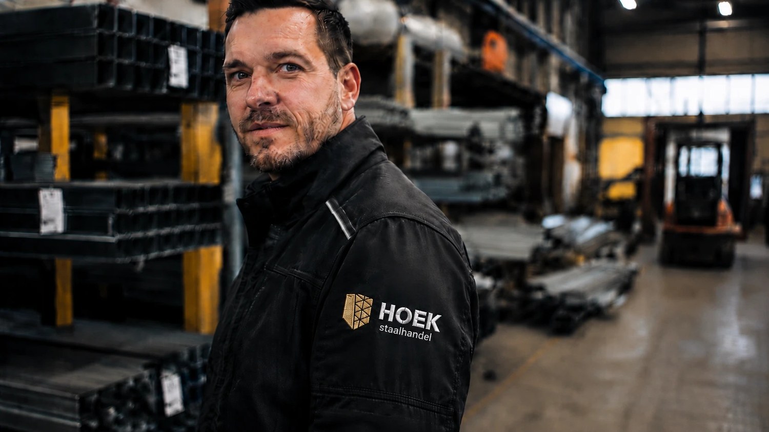 bouwvakker in hi-vis werkkleding op steiger